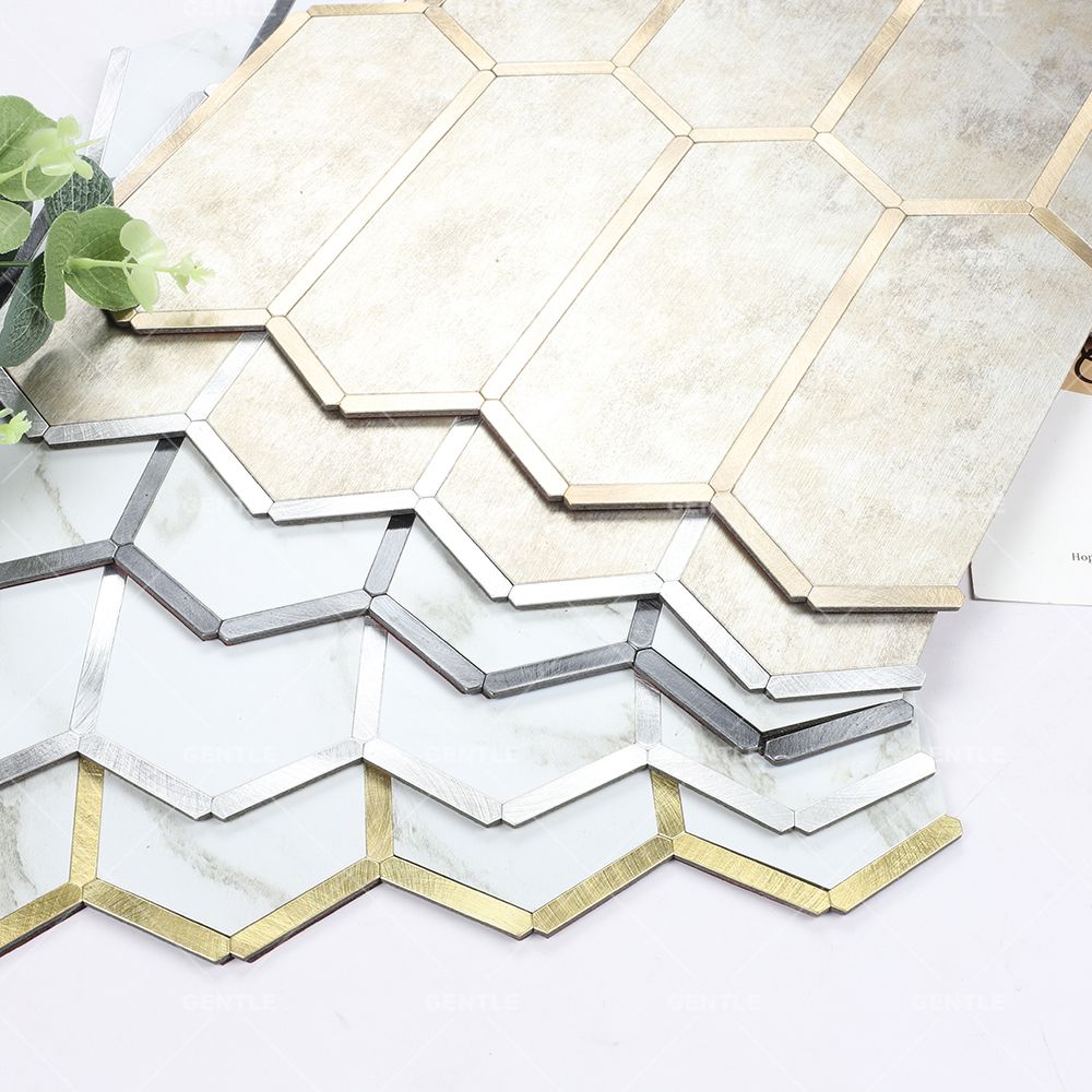Wholesale Long Hexagonal Aluminum Composite Mosaic With Carrara White Marble Effect