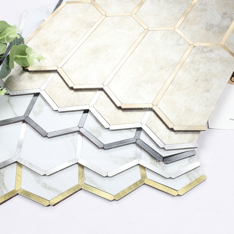 Wholesale Long Hexagonal Aluminum Composite Mosaic With Carrara White Marble Effect