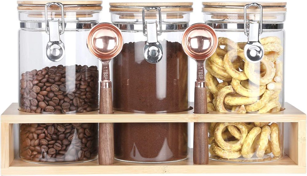 キャニスター ガラス コーヒー 豆 保存瓶 食品保存容器 ガラス 珈琲豆 麦茶 お茶 紅茶 保存容器 密封びん 保存瓶 スプーン付き 3個セット 800ML