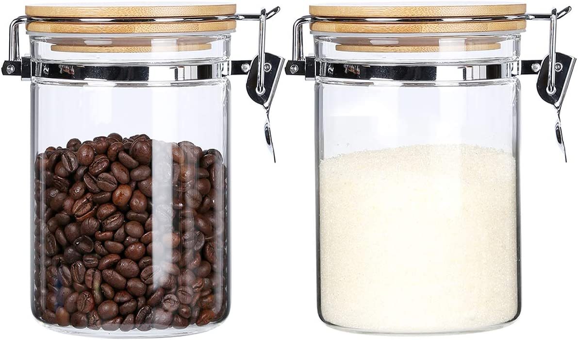 コーヒー豆保存容器 250g コーヒー豆入れ容器 珈琲キャニスター 密閉容器 ガラス コーヒー豆保存瓶 800ML 2個セット