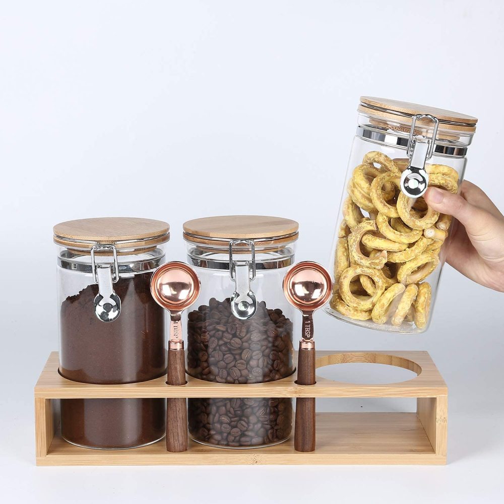 キャニスター ガラス コーヒー 豆 保存瓶 食品保存容器 ガラス 珈琲豆 麦茶 お茶 紅茶 保存容器 密封びん 保存瓶 スプーン付き 3個セット 800ML