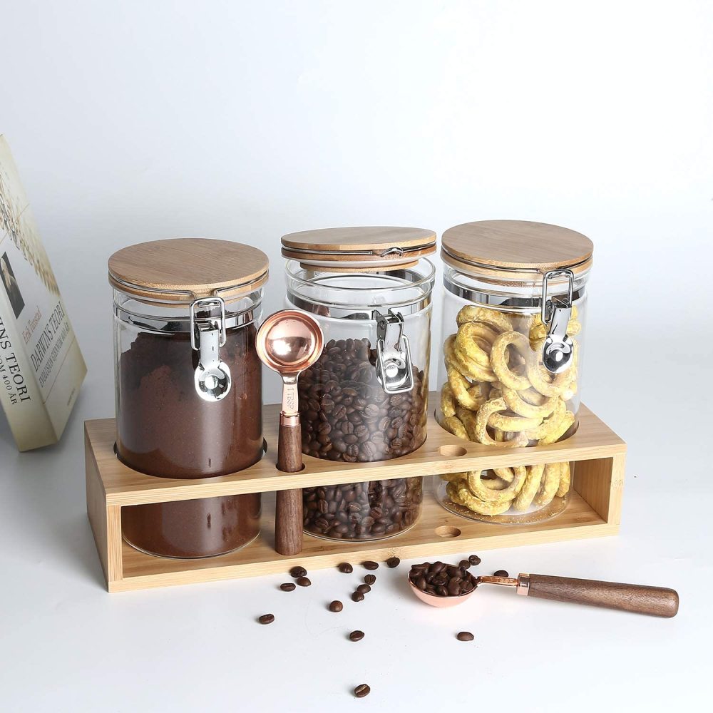 キャニスター ガラス コーヒー 豆 保存瓶 食品保存容器 ガラス 珈琲豆 麦茶 お茶 紅茶 保存容器 密封びん 保存瓶 スプーン付き 3個セット 800ML