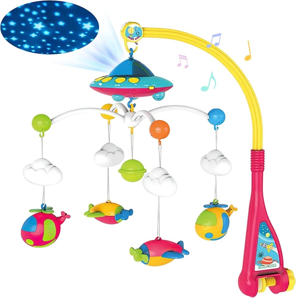 ベビーベッドメリー・モビール 0-1歳 新生児モビールおもちゃ 回転式ガラガラメリー ラトル ぶら下げベッドメリー ベビーベッド音楽オモチャ 赤ちゃんオルゴール 知育玩具 360度回転 108曲音楽 投影機能 リモコン付き ベビーカー 幼児用寝具 出産準備 出産祝い ギフト 赤ちゃん 誕生日 プレゼン