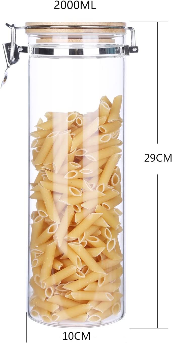 ガラス密閉保存瓶 パスタケース パスタ 保存容器 密閉 キャニスター ガラス 密封瓶 シリアル 保存容器 麺 穀物 小麦粉 米 ごはん保存容器 食品貯蔵容器 2L 2個セット
