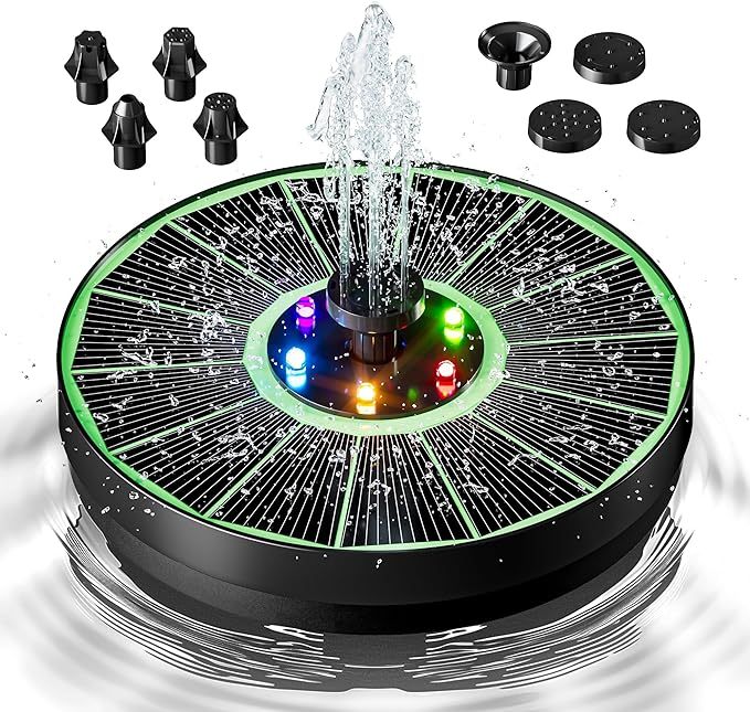 BUCATSTATE ソーラー噴水ポンプ ソーラーポンプ ウォーターポンプ 太陽光発電 夜間も作動可能 池ポンプ 8つスプレーパターン LEDライト付き 酸素供給 水循環 屋外 プール 庭の装飾用