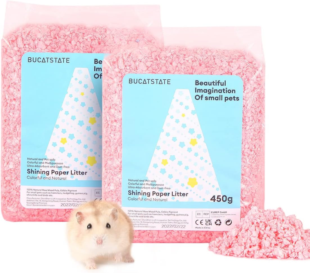 BUCATSTATE ハムスター マット 450g*2 自然素材 ふわふわ 通気性 吸水性 お手入れ簡単 小動物 敷材 床材 450g*2セット 桃色 ピンク