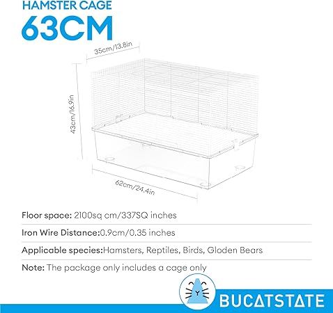 BUCATSTATE ハムスター ケージ 620 クリアケージ 大型サイズ 飼育ケージ 金網タイプ 通気 透明 深めトレイ お掃除しやすい 小動物用 620*350*430mm(外寸) ゴールデンハムスター キンクマハムスターなど適用 ケージ単品