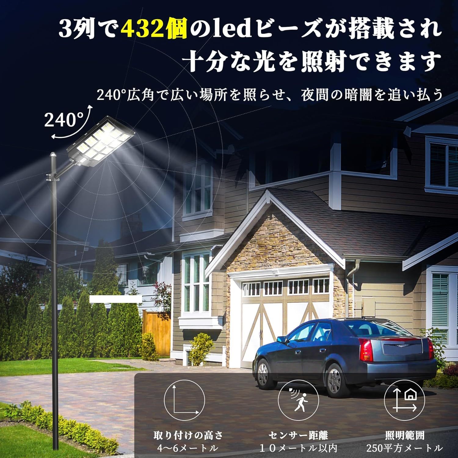 屋外 防水 街路灯 ソーラー led リモコン