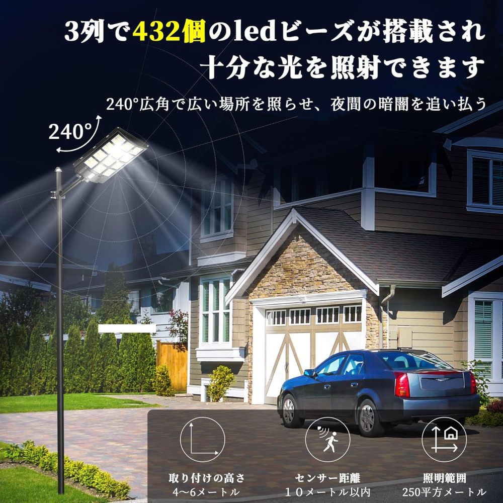 屋外 防水 街路灯 ソーラー led リモコン