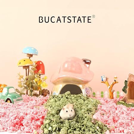 BUCATSTATE ハムスター マット 450g*2 自然素材 ふわふわ 通気性 吸水性 お手入れ簡単 小動物 敷材 床材 450g*2セット 桃色 ピンク