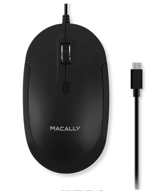 Macally 有線USB-C マウス - スリム 静音 3ボタン スクロールホイール 4DPIモード Type Cマウス MacおよびPC用 、ノートパソコン/MacBook Pro/Air/iMac用 - 有線マウス USBC - ブラック（黒）800/1200/1600/2400（‎UCDYNAMOUSEB)