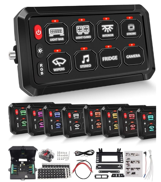 CHELHEAD マリンスイッチパネル RGB バックライト 8 調光可能フラッシュタッチ防水コントロールパネルユニバーサル回路制御リレーシステムボックス UTV ピックアップジープ SUV の互換性