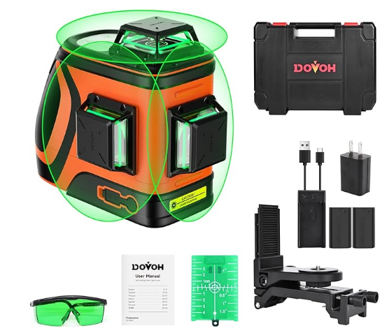 DEVOH レーザーマーカー レーザーレベル 屋外用 110mw 高輝度レーザーレベル 360度フルライン 高精度充電式レベル 工事用 自動補正 12ライングリーンインクプリンター Type-C充電式対応受光器 H3-360G