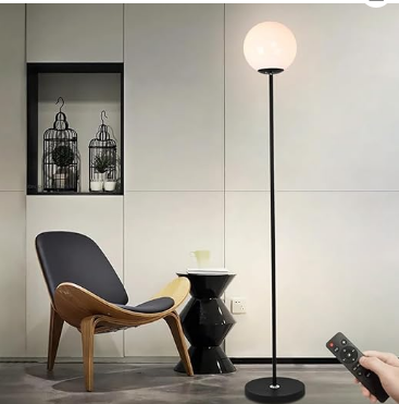 JOYIDEAVA LED フロアランプ、リモコン付き、色温度と明るさの無段階調整、ランプシェード付きモダンでシンプルなフロアランプ、リビングルーム、ダイニングルーム、ベッドルーム、オフィスハイテーブルランプ、9W 電球付き (ブラック)