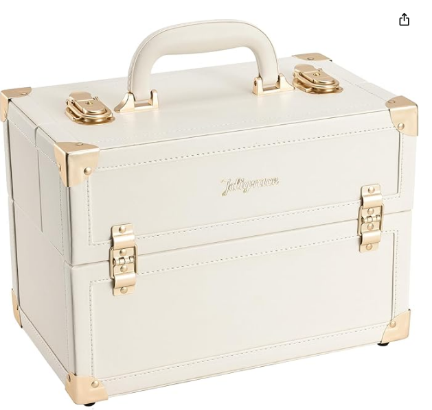 Joligrace コスメケース 大容量 化粧品収納ボックス コスメケース 3層パレット コスメケース 化粧品収納 ネイルアート収納 コスメケース コスメケース バレンタイン ギフト (ホワイト)