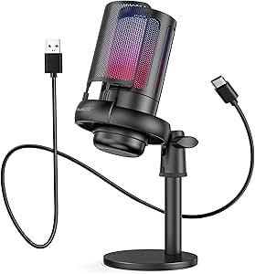 TKGOU USB コンデンサーマイク ゲーミングマイク PC マイク RGBライティング 音量調節ミュートボタン ヘッドホン出力端子あり 単一指向性 プラグ＆プレイ YouTube Skype ゲーム実況 ライブ配信 在宅勤務 Windows/Mac/PS4/PS5対応