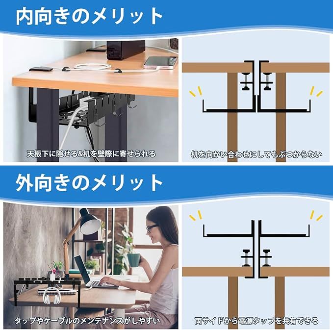 IMILLET ケーブルトレー 伸縮 ワイヤーケーブルトレー 配線隠し ケーブル収納 幅28.5-55cm 耐荷重20㎏ デスク 収納 穴あけ不要 アップグレードモデル 炭素鋼 デスク下 収納 ケーブル & ルーター収納 ラック 配線 整理 新型 天板0.1〜5.5cm設置可能 机の下 収納 配線トレー コンセント収納 取付簡単 日本語取扱説明書付き 2個クランプ 黒