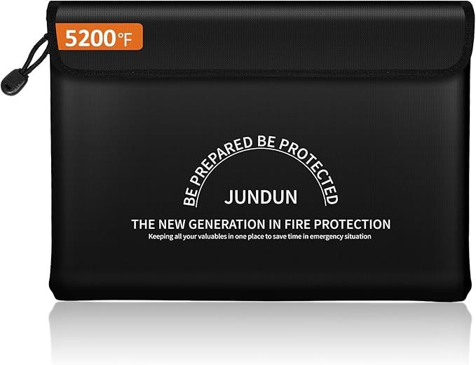 JUNDUN耐火バッグ、2871℃断熱耐火ケース、36x26 cm防水耐火書類バッグ、8層厚く耐火ストレージバッグポーチジッパー付き書類、現金、お金用