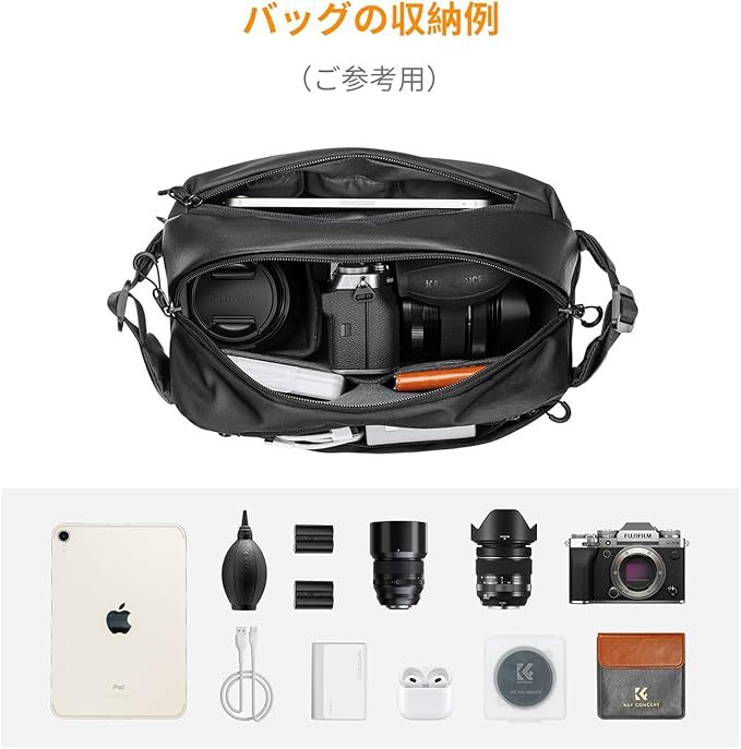 [K&F Concept] カメラバッグ ショルダーバッグ スリングバッグ カメラショルダーバッグ おしゃれ カメラケース 一眼レフカメラバッグ 仕切り調節可能 撥水加工 軽量 防水 小物入れ カメラアクセサリー/三脚/デジタル収納バッグ 旅行/出張/アウトドア撮影用バッグ