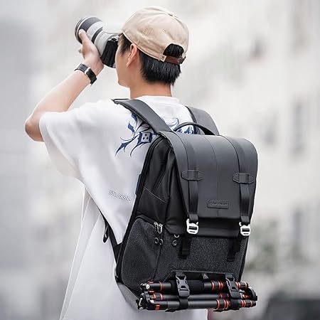 K＆F Concept カメラバッグ おしゃれ カメラリュック カメラバックパック 2気室 20L 大容量 レインカバー付き 撮影バッグ 防水 一眼レフ/DSLRカメラ/レンズ/16インチPC/三脚収納可 出張/旅行/撮影用バッグ
