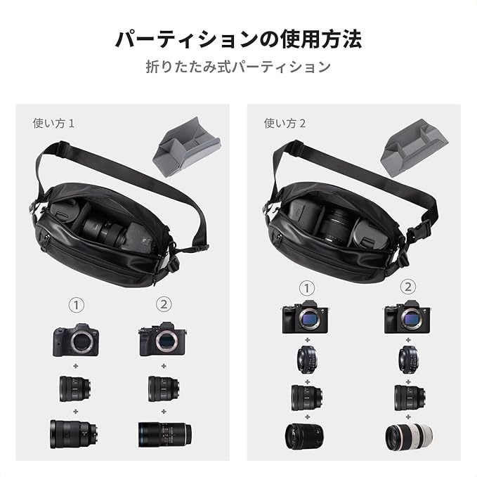 [K&F Concept] カメラバッグ ショルダーバッグ スリングバッグ カメラショルダーバッグ おしゃれ カメラケース 一眼レフカメラバッグ 仕切り調節可能 撥水加工 軽量 防水 小物入れ カメラアクセサリー/三脚/デジタル収納バッグ 旅行/出張/アウトドア撮影用バッグ