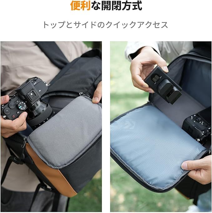 K&F Concept カメラバッグ カメラ用バックパック カメラリュック 22L 大容量 おしゃれ 2気室 カメラリュックサック サイドアクセス レインカバー付き カメラケース 一眼レフ/16インチPC/三脚収納可 旅行/出張/アウトドア撮影用バック