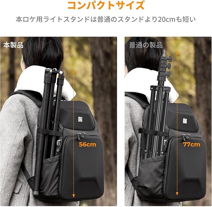 K&F Concept ライトスタンド 軽量 持ち運び ストロボ スタンド 逆折り畳み コンパクト レバーロック アルミニウム合金製 スタジオ照明/カメラ/ロケ撮影/旅行/ローアングル撮影