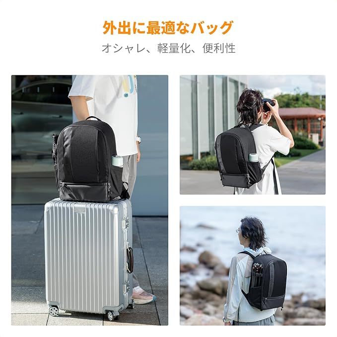 K&F Concept カメラリュック 一眼レフ カメラバッグ 防水 大容量 三脚 15.6インチpc収納可 レインカバー付 多機能 夜行安全保護 バックパック メーカー直営店