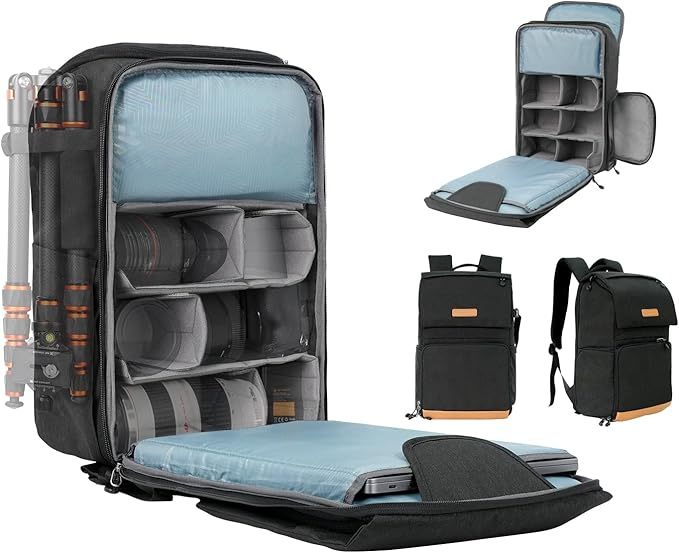 K&F Concept カメラバッグ カメラ用バックパック カメラリュック 22L 大容量 おしゃれ 2気室 カメラリュックサック サイドアクセス レインカバー付き カメラケース 一眼レフ/16インチPC/三脚収納可 旅行/出張/アウトドア撮影用バック