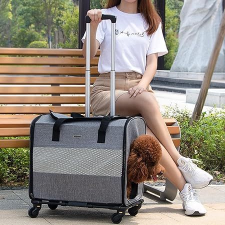 ペットキャリーカート 犬 猫 ハードクレート 車輪付き ペット用トロリーケース キャスター付 多機能 取り外し可能な ハンドバッグ 折りたたみ式 小型・中型犬・猫 通気性 軽量