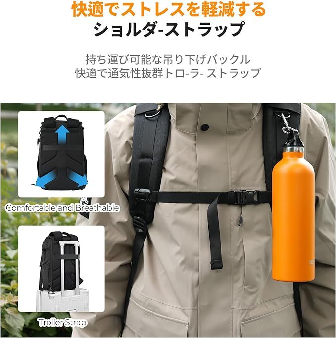 K&F Concept カメラバッグ カメラ用バックパック カメラリュック 22L 大容量 おしゃれ 2気室 カメラリュックサック サイドアクセス レインカバー付き カメラケース 一眼レフ/16インチPC/三脚収納可 旅行/出張/アウトドア撮影用バック