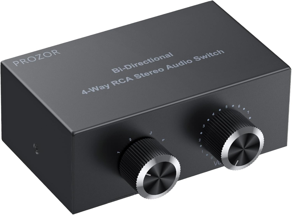 PROZOR オーディオ セレクター 4入力1出力/1入力4出力 RCAステレオ音声スイッチ 切替器 スプリッター 電源不要 RCAケーブル付きDVDステレオスピーカー CDプレーヤーなどに対応 (4入力1出力/1入力4出力)