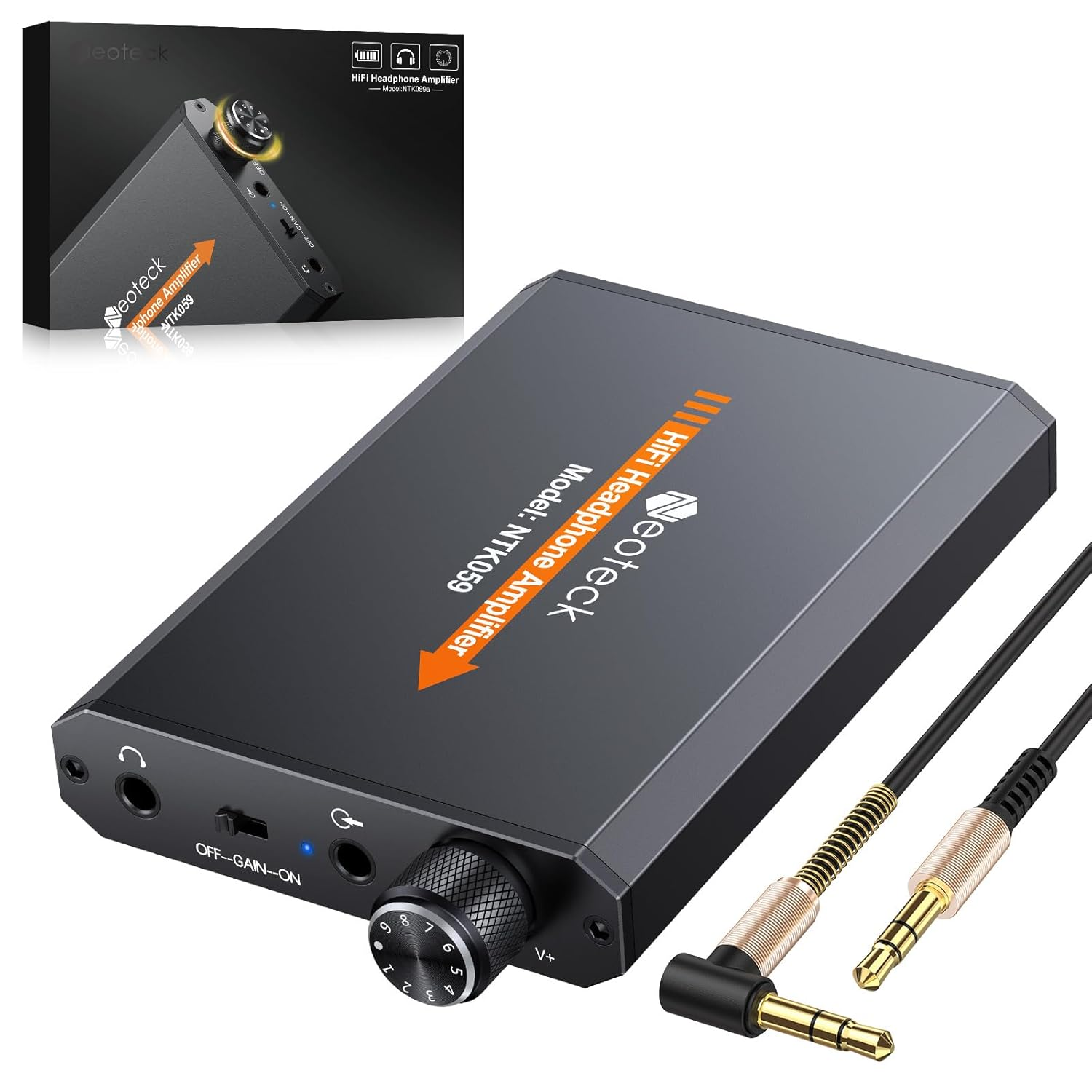 Neoteck ポータブルヘッドホンアンプ HIFI 2段Gainスイッチ アルミマット外殻 3.5mmジャック MP3 MP4 スマホなどに対応