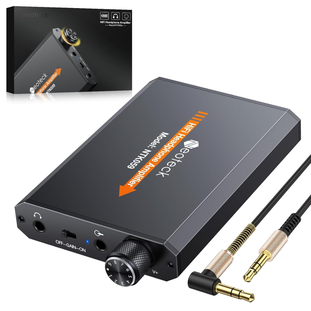 Neoteck ポータブルヘッドホンアンプ HIFI 2段Gainスイッチ アルミマット外殻 3.5mmジャック MP3 MP4 スマホなどに対応