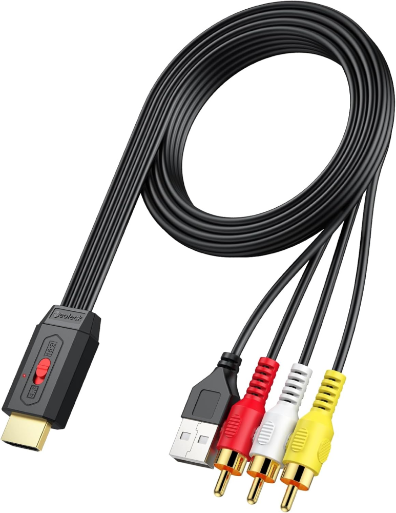 Neoteck RCA to HDMI 変換コンバーター AV to HDMI 変換器 720P/1080P対応 16:9/4:3 切替でき 150cm RCAケーブル内蔵 3色端子 hdmi 変換アダプタ VCR/VHS/DVD用