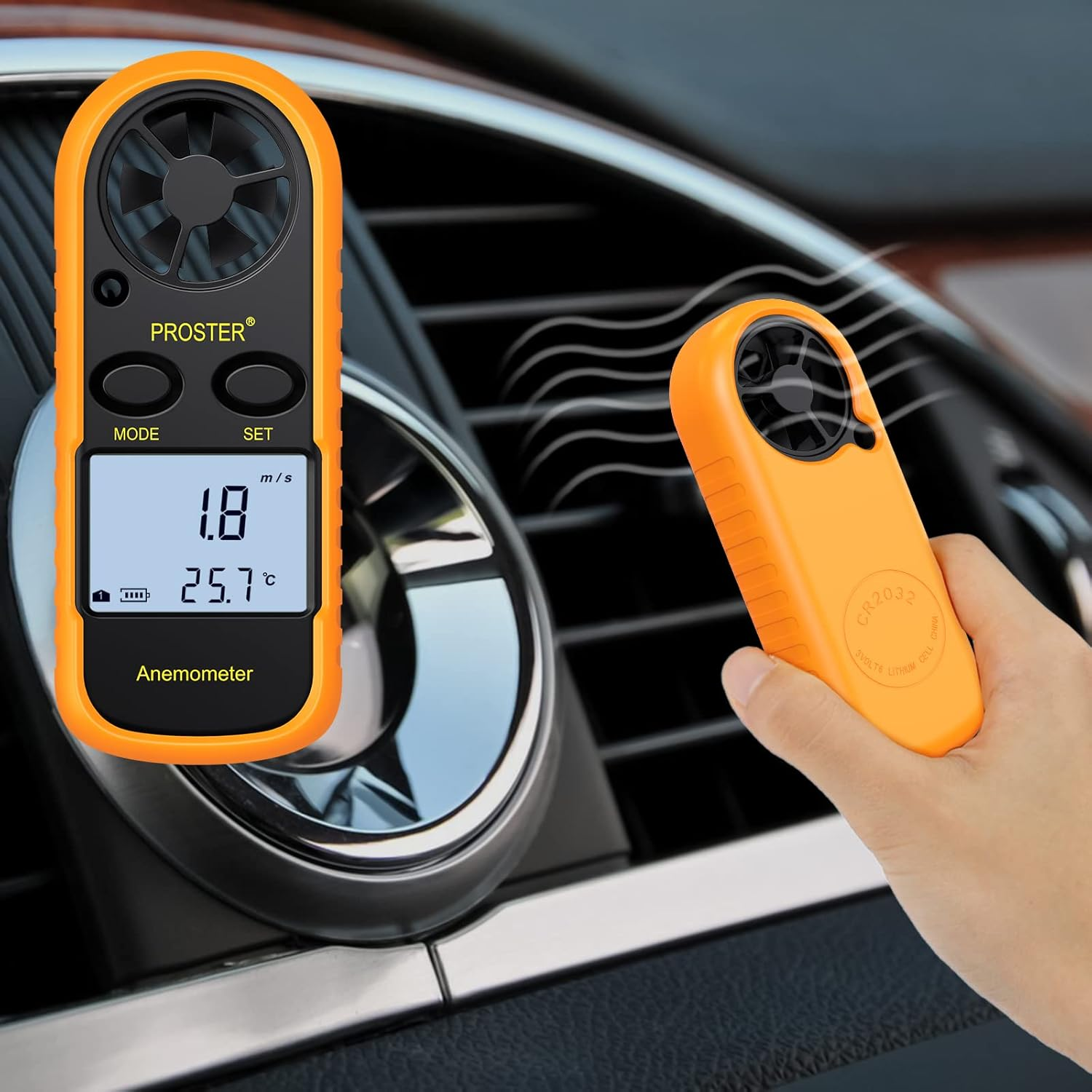 Proster デジタル 風速計 風温測定可能 小型 データホルド機能 風力表示 バックライト付き