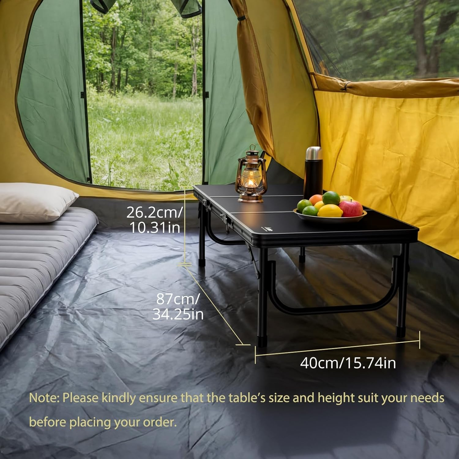Anbte アウトドアテーブル 87×40×26cm 室内用 折りたたみローテーブルアル 三つ折り 耐荷重30kg 収納バッグ付き コンパクト収納 キャンプ ビーチ 軽量 ポータブル 旅行 料理 BBQ ピクニック用 (ブラック)