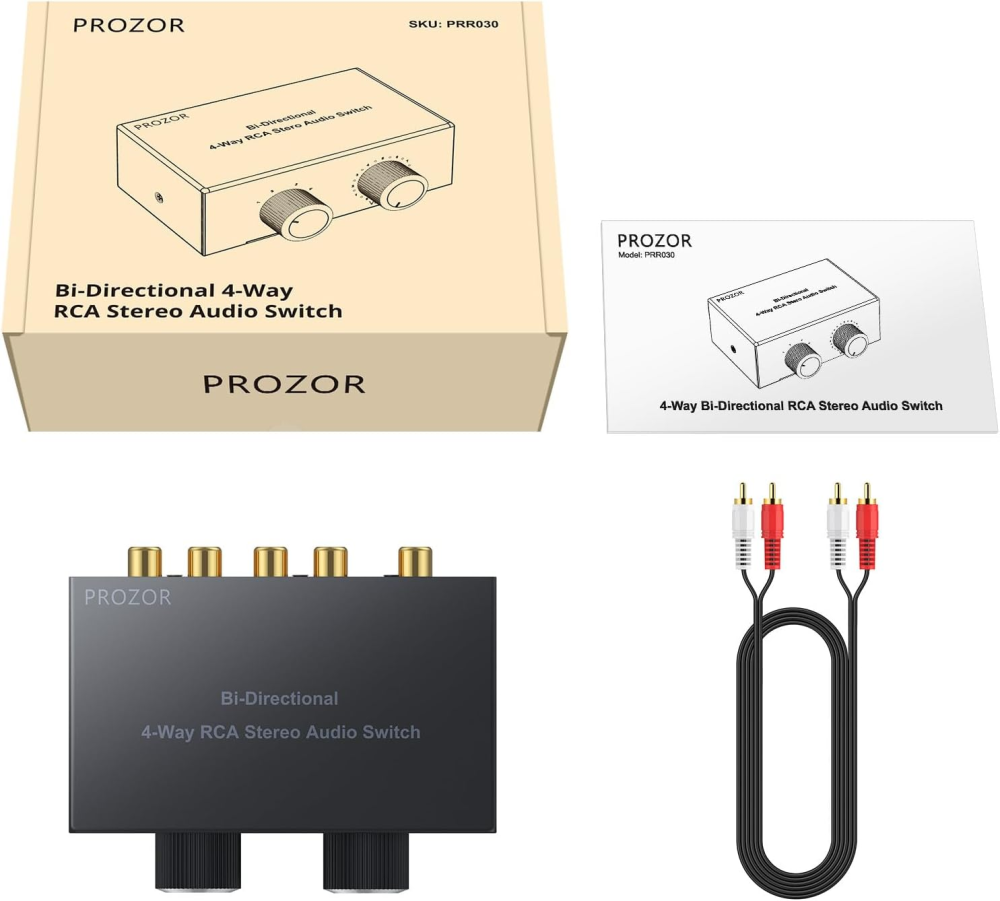 PROZOR オーディオ セレクター 4入力1出力/1入力4出力 RCAステレオ音声スイッチ 切替器 スプリッター 電源不要 RCAケーブル付きDVDステレオスピーカー CDプレーヤーなどに対応 (4入力1出力/1入力4出力)