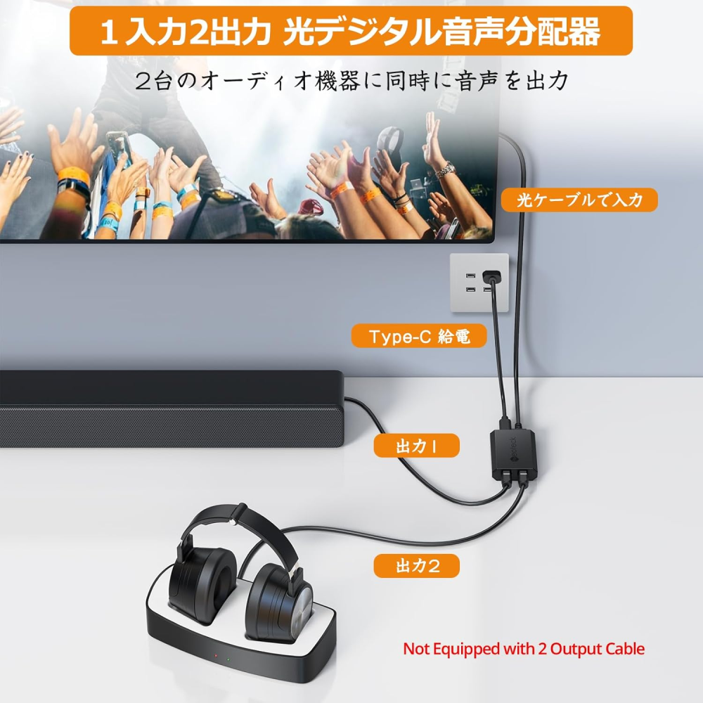 Neoteck 光デジタル 分配器 1入力2出力 LPCM2.0 DTS Dolby-AC3に対応 PS3/ STB/Xbox VHS/VCR/Blue-Ray DVDプレーヤー/HDTV/パワーアンプなどに対応 光ケーブル内蔵 日本語説明書付き