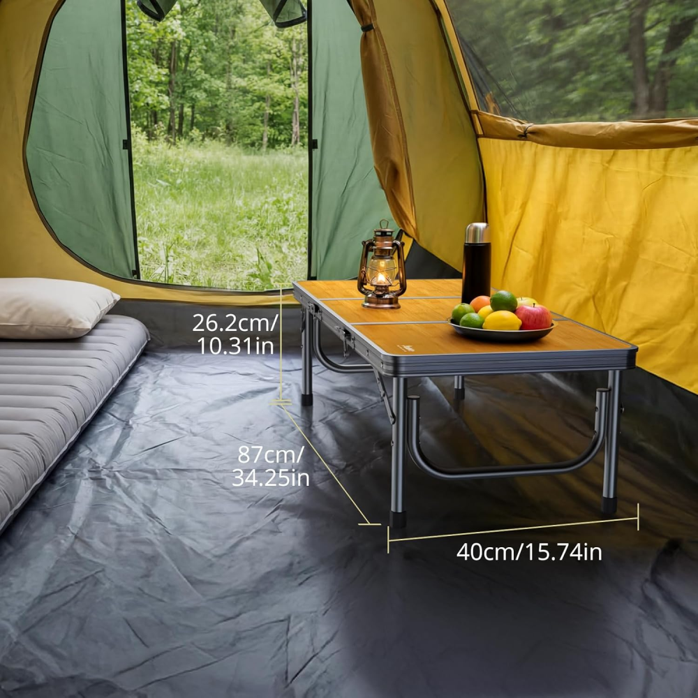 Anbte アウトドアテーブル 87×40×26cm 室内用 折りたたみローテーブルアル 三つ折り 耐荷重30kg 収納バッグ付き コンパクト収納 キャンプ ビーチ 軽量 ポータブル 旅行 料理 BBQ ピクニック用 (イエロー)