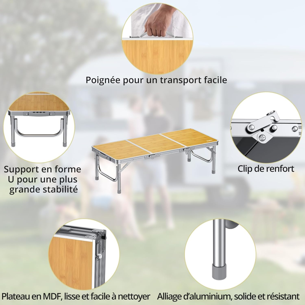 Anbte アウトドアテーブル 87×40×26cm 室内用 折りたたみローテーブルアル 三つ折り 耐荷重30kg 収納バッグ付き コンパクト収納 キャンプ ビーチ 軽量 ポータブル 旅行 料理 BBQ ピクニック用 (イエロー)