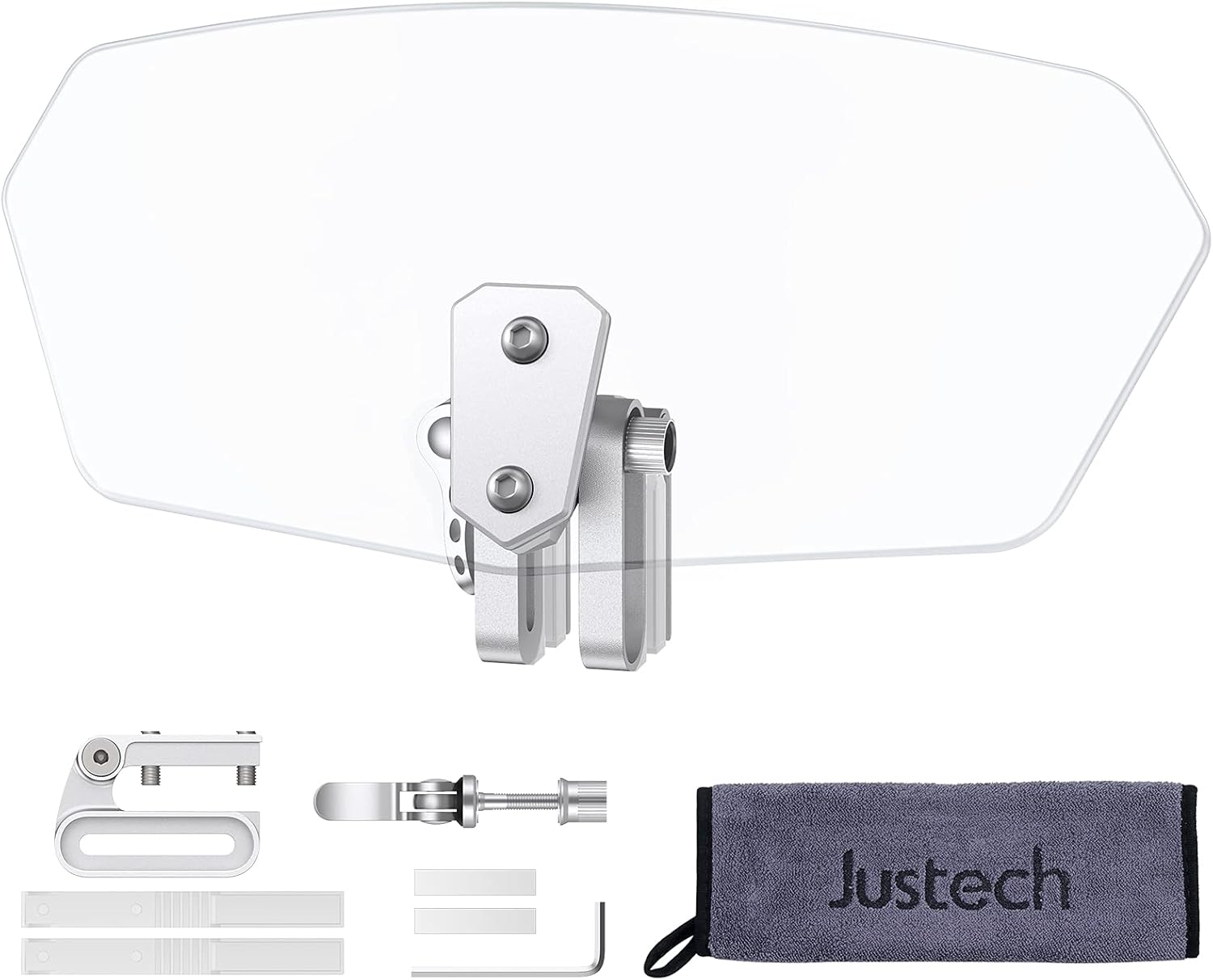 Justech バイクスクリーン パーツ 風防 風除け ABS素材 オートバイ調整式フロントウィンドスクリーン ウインドシールド スポイラーエアデフレクター ブイストローム250 クリーニングタオル＆調整ブラケット付き(透明)