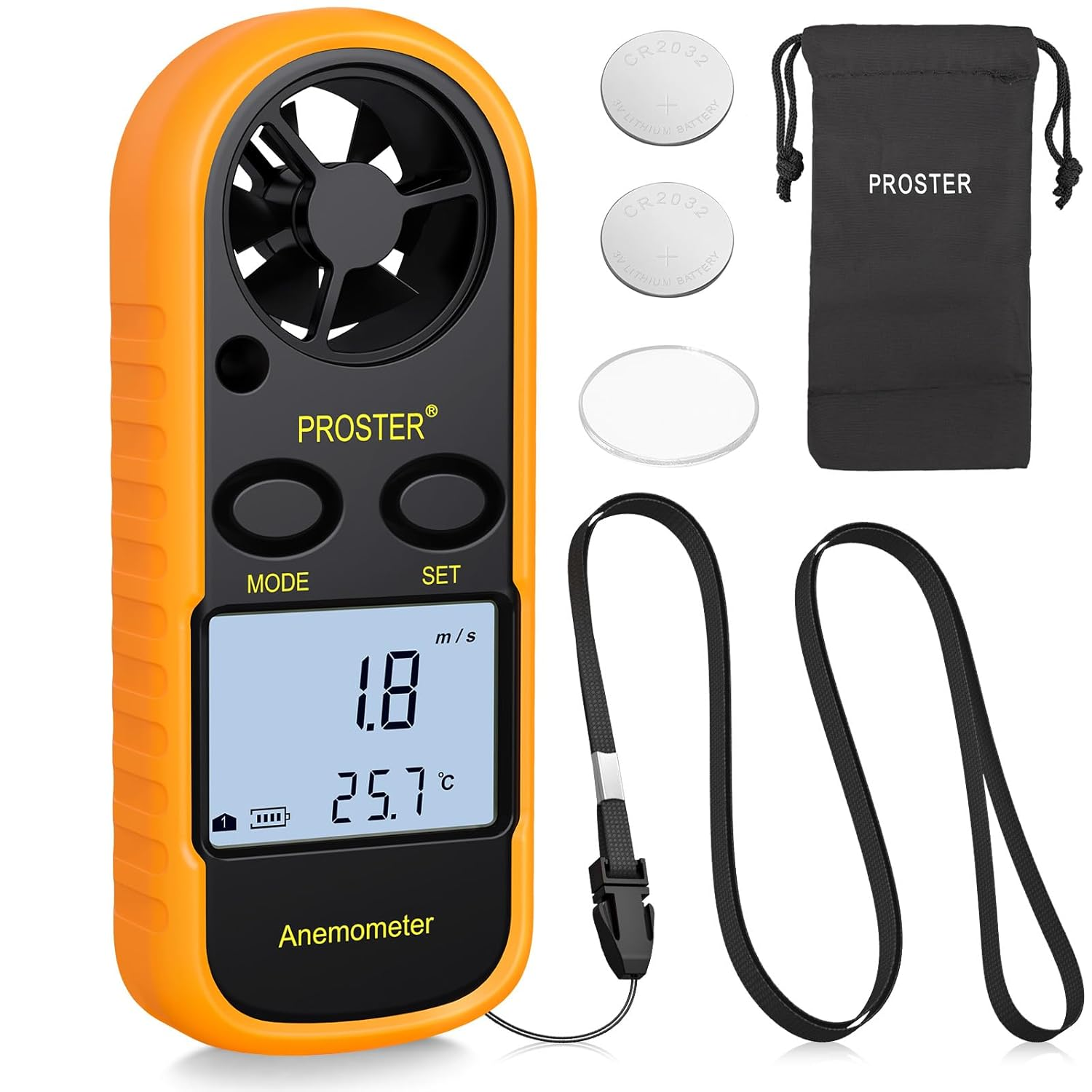 Proster デジタル 風速計 風温測定可能 小型 データホルド機能 風力表示 バックライト付き