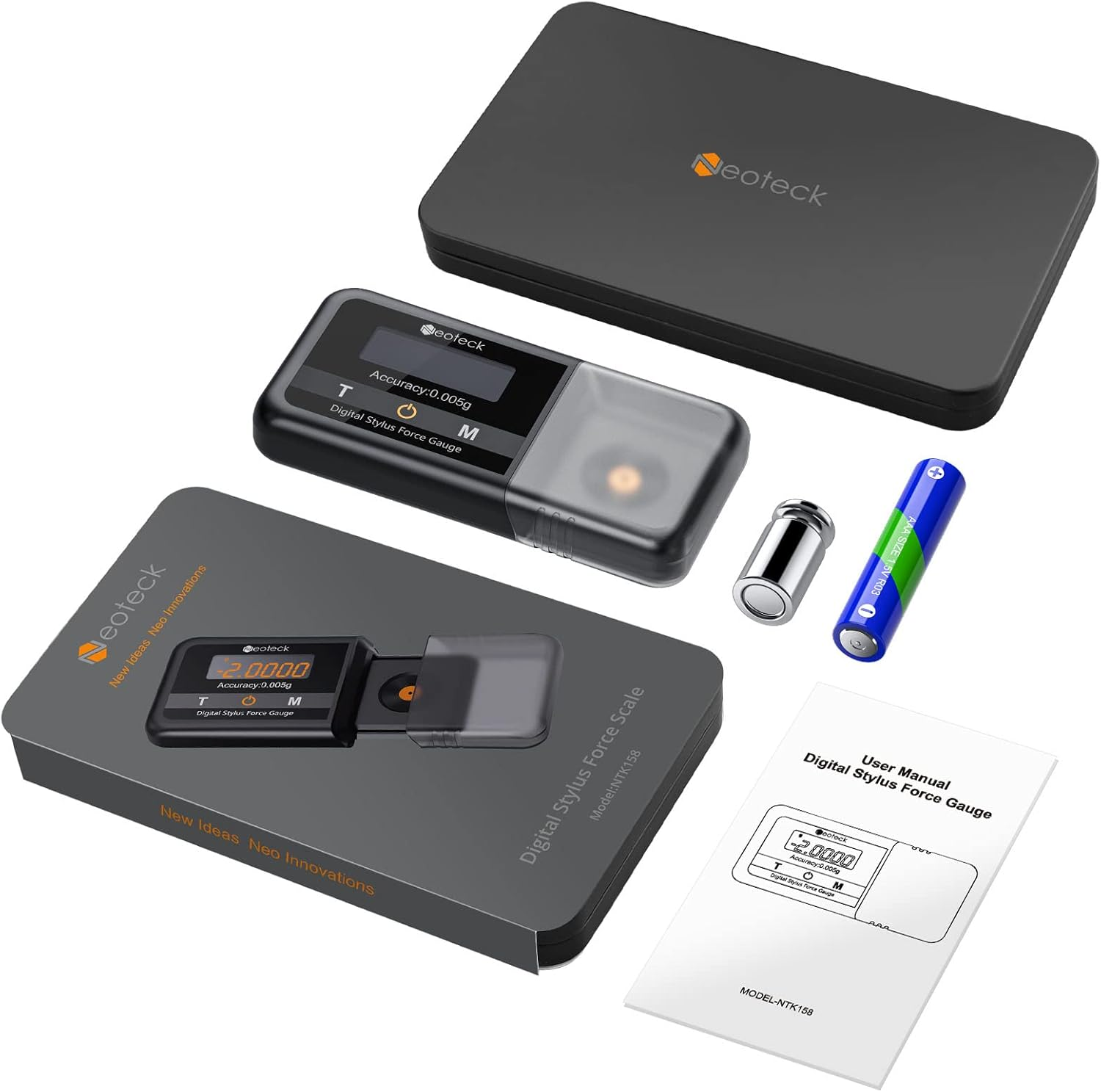 Neoteck 針圧計 レコードプレーヤー用 高精度 スタイラスフォースメーター レコード 100gまで測定 0.005g精度 収納ケース 日本語説明書付き 18ヶ月保証期間