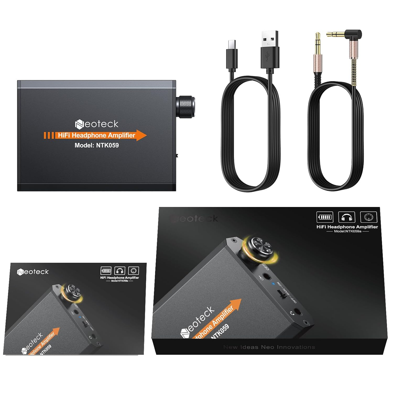 Neoteck ポータブルヘッドホンアンプ HIFI 2段Gainスイッチ アルミマット外殻 3.5mmジャック MP3 MP4 スマホなどに対応