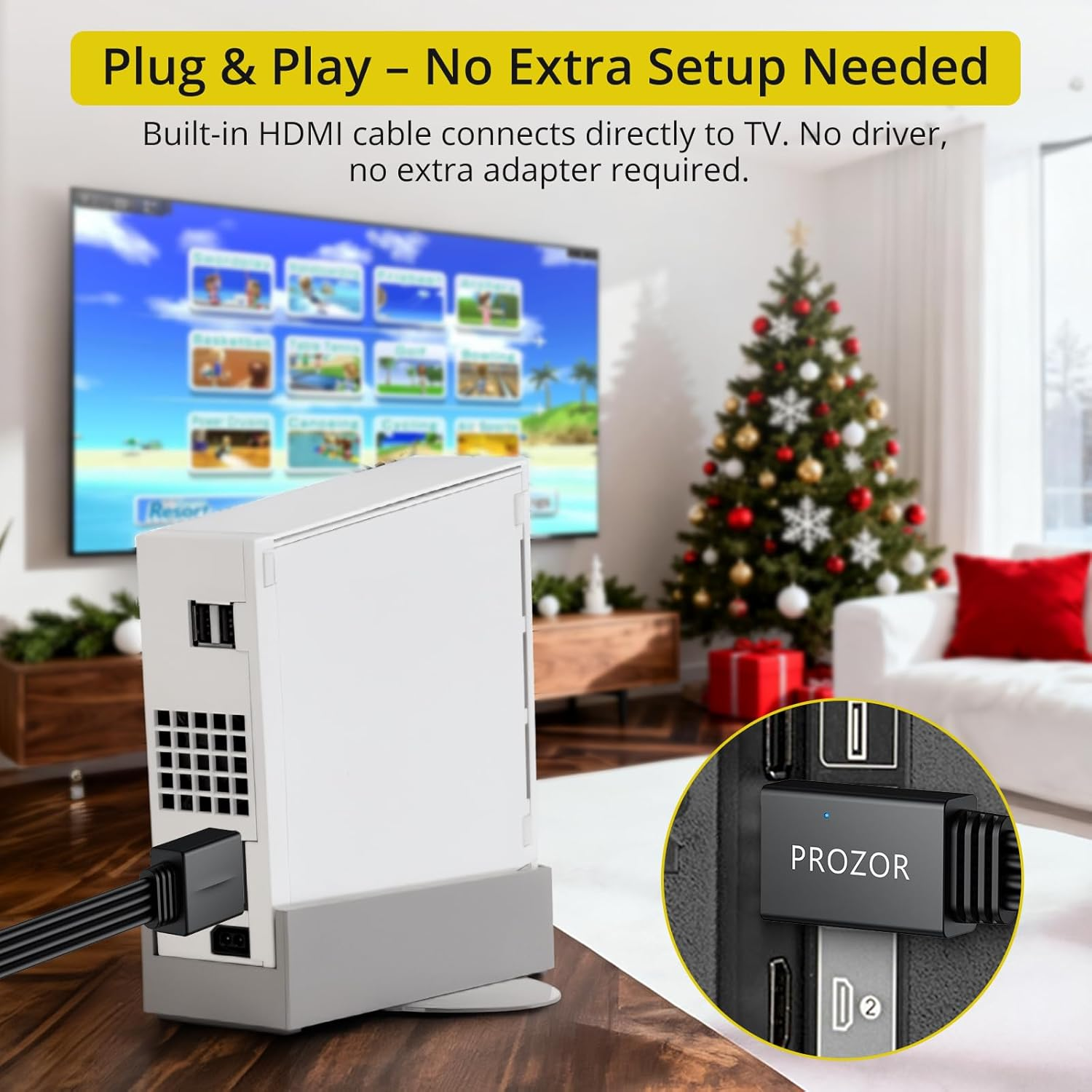 PROZOR Wii HDMIアダプター 1080P フルHDデバイス用 -2Mケーブル