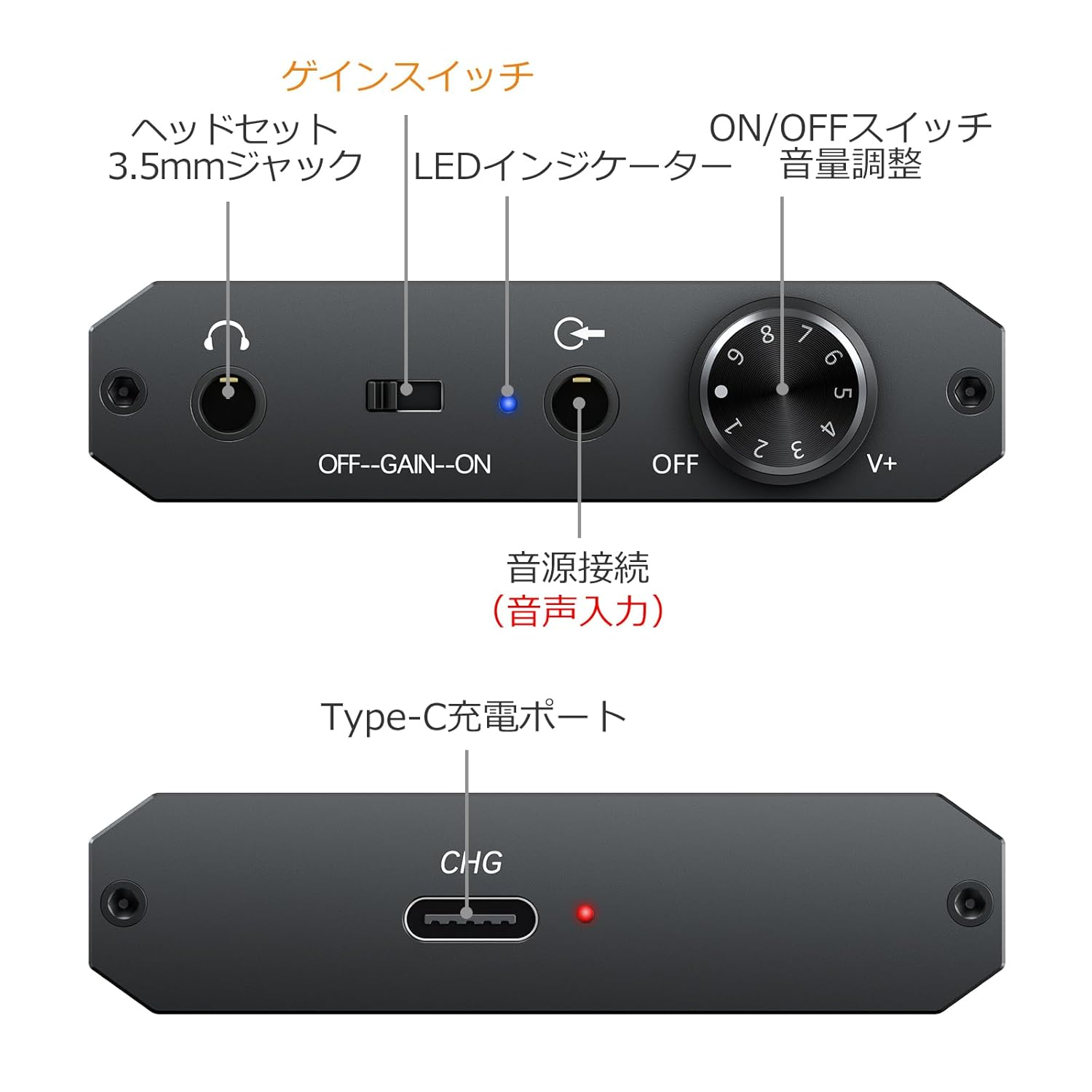 Neoteck ポータブルヘッドホンアンプ HIFI 2段Gainスイッチ アルミマット外殻 3.5mmジャック MP3 MP4 スマホなどに対応