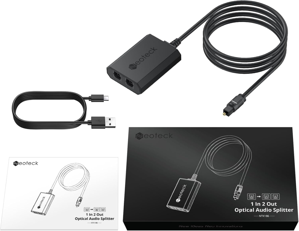 Neoteck 光デジタル 分配器 1入力2出力 LPCM2.0 DTS Dolby-AC3に対応 PS3/ STB/Xbox VHS/VCR/Blue-Ray DVDプレーヤー/HDTV/パワーアンプなどに対応 光ケーブル内蔵 日本語説明書付き