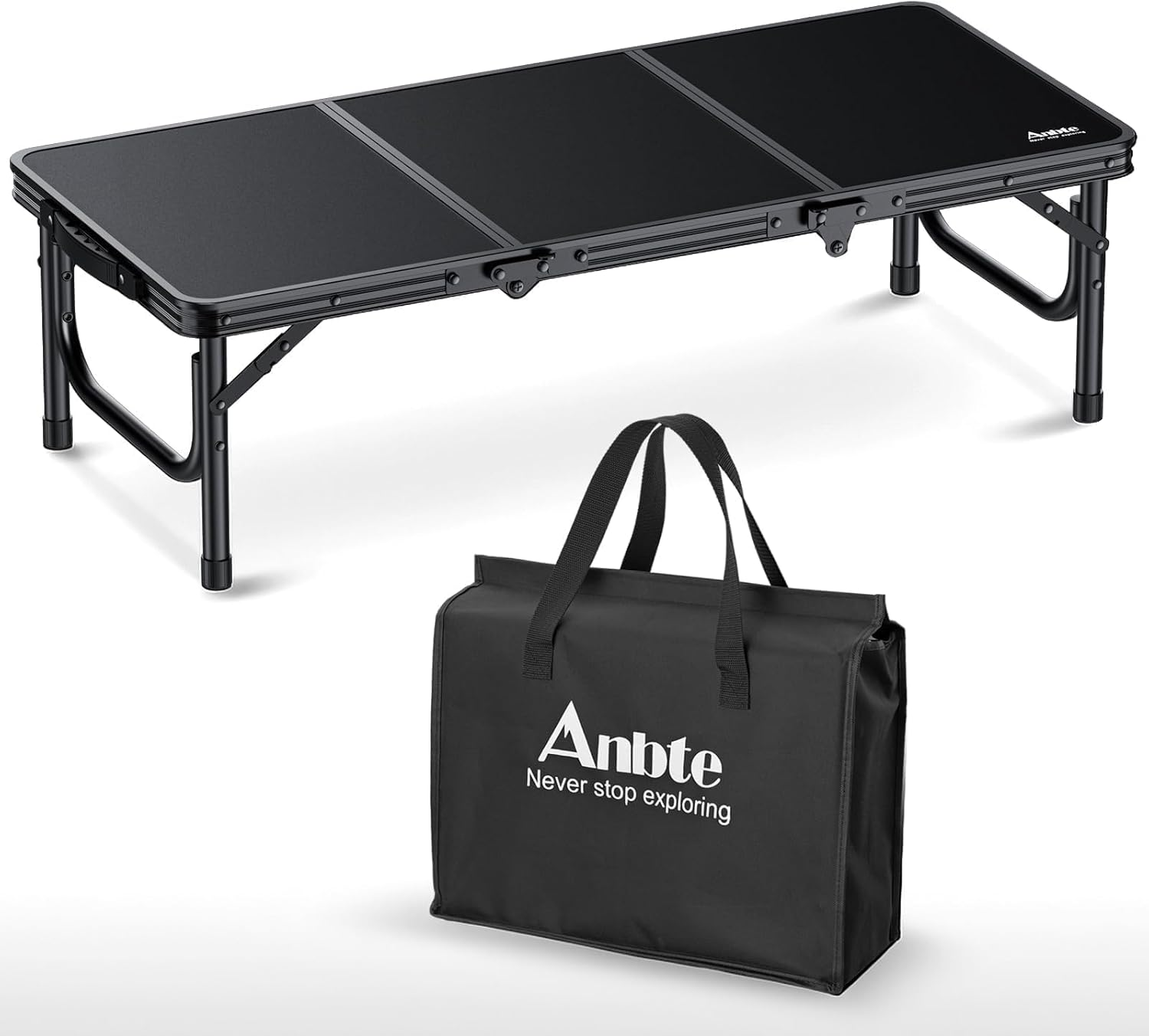 Anbte アウトドアテーブル 87×40×26cm 室内用 折りたたみローテーブルアル 三つ折り 耐荷重30kg 収納バッグ付き コンパクト収納 キャンプ ビーチ 軽量 ポータブル 旅行 料理 BBQ ピクニック用 (ブラック)
