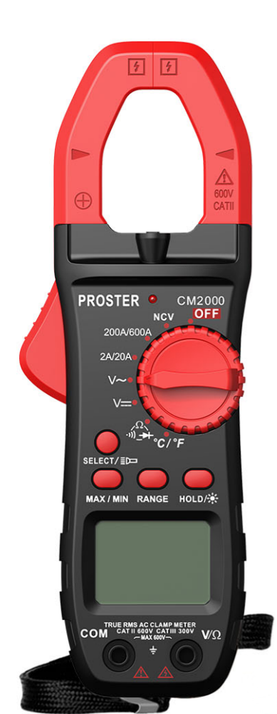 Proster クランプメーター 6000カウント 800A AC/DC電流 AC/DC電圧 NCV 導通 静電容量 抵抗 周波数 ダイオードテスト測定 テストリード ワニ口クリップ 収納バッグ 日本語説明書付き
